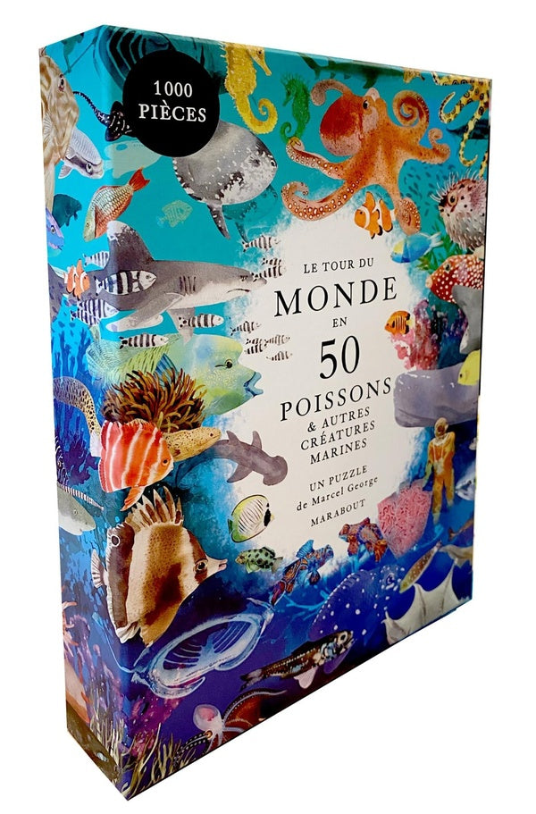 Front cover of Le tour du monde en 50 poissons & autres créatures marines : Puzzle                     (1000 pièces)