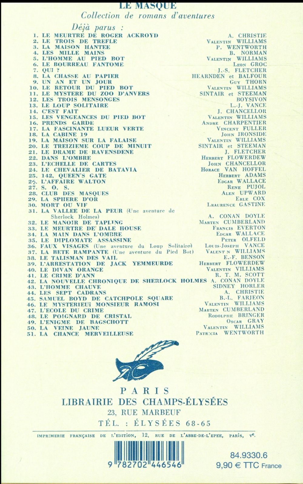 Back cover of Le meurtre de Roger Ackroyd                     (édition de luxe)
