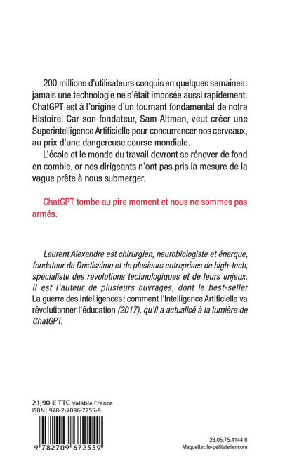 Back cover of La guerre des intelligences à l'heure de ChatGPT