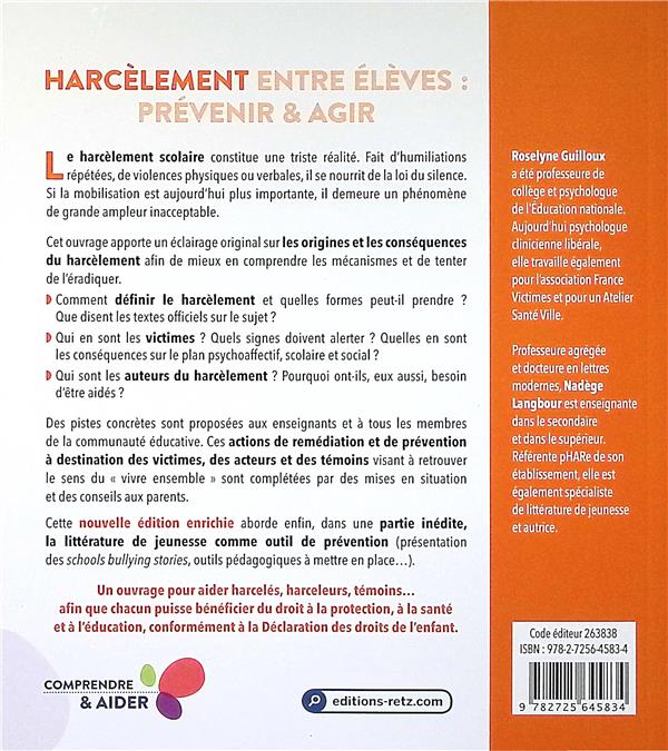 Back cover of Harcèlement entre élèves : Prévenir & agir