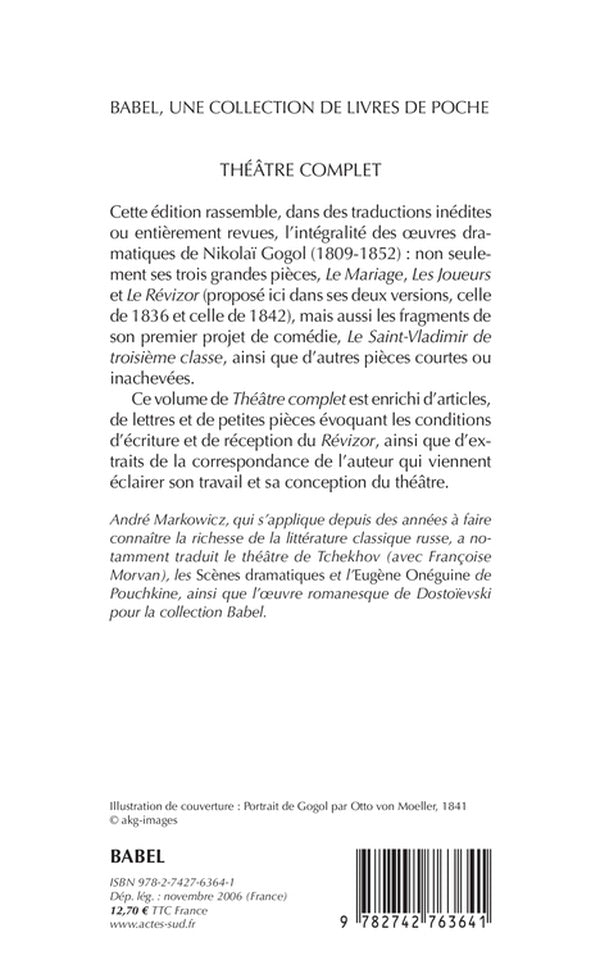 Back cover of Théâtre complet
