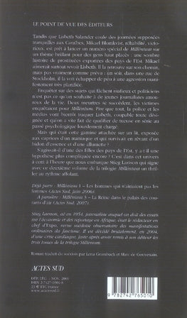 Back cover of Millénium Tome 2 : la fille qui rêvait d'un bidon d'essence et d'une allumette
