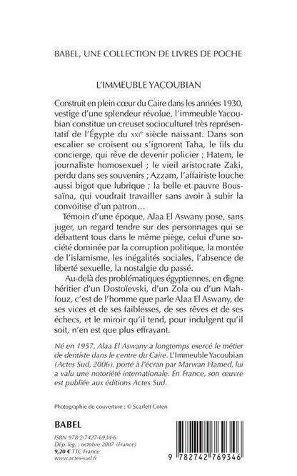 Back cover of L'immeuble Yacoubian
