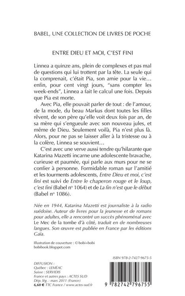 Back cover of Entre Dieu et moi, c'est fini