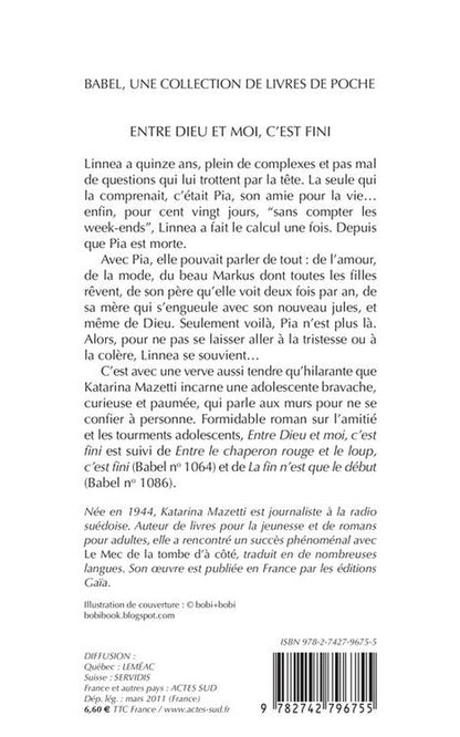 Back cover of Entre Dieu et moi, c'est fini
