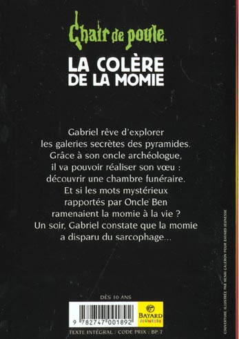 Back cover of Chair de poule Tome 22 : la colère de la momie