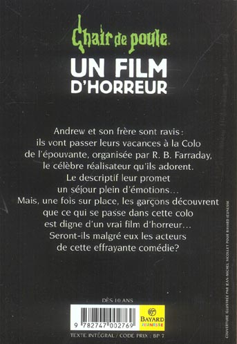 Back cover of Chair de poule Tome 52 : un film d'horreur
