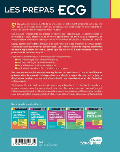 Back cover of Économie, sociologie, histoire du monde contemporain 2026-2027 : 1re et 2e années