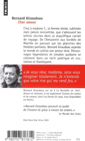 Back cover of Cher amour                     (PRIX PIERRE MAC ORLAN 2009)