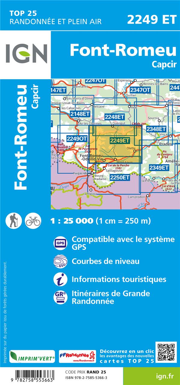 Front cover of 2249ET : Font-Romeu ; Capcir (6e édition)                     (échelle 1/25 000)
