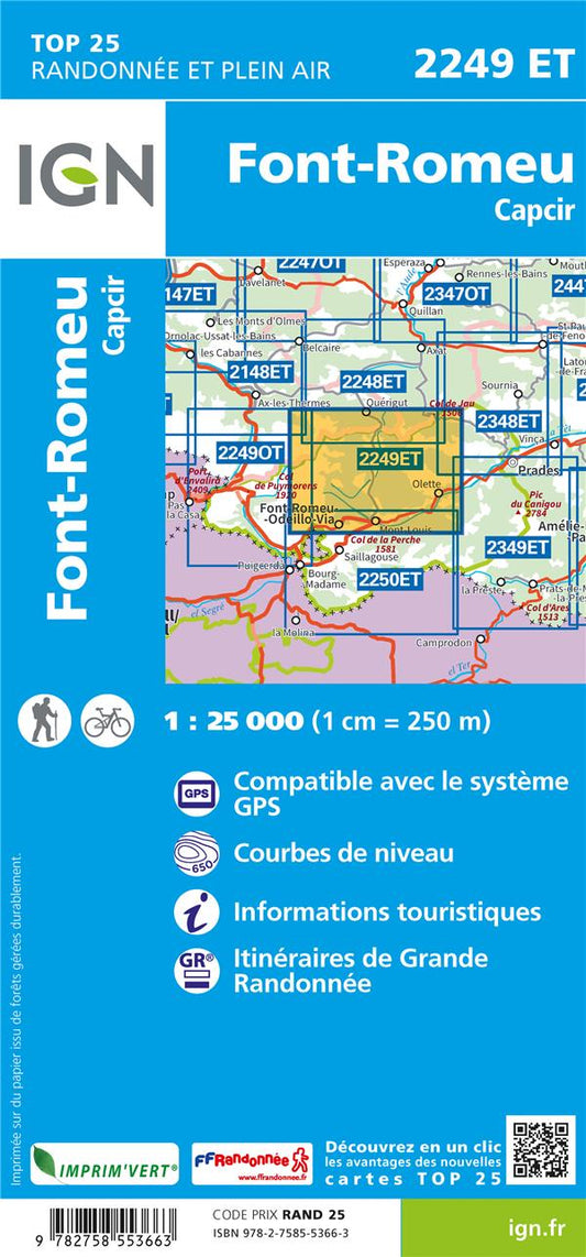 Front cover of 2249ET : Font-Romeu ; Capcir (6e édition)                     (échelle 1/25 000)