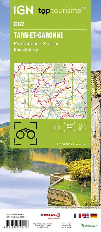 Back cover of TOP100D82 : Tarn-et-Garonne ; Montauban, Moissac, Bas Quercy                     (Échelle 1/100 000)