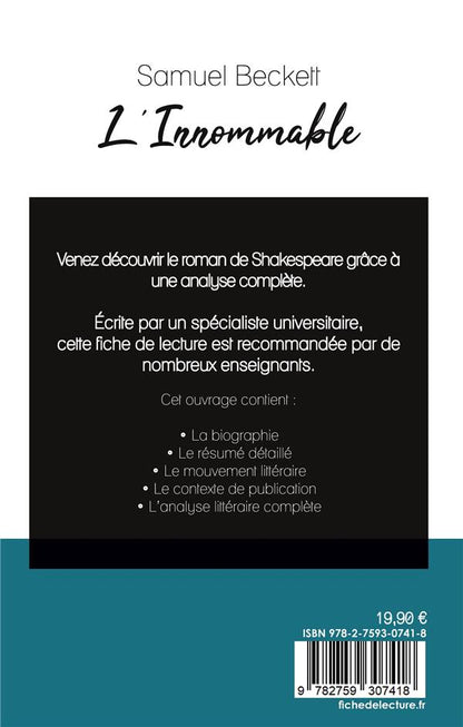 Back cover of L'innommable, de Samuel Becket : fiche de lecture                     (IMPRESSION A LA DEMANDE)
