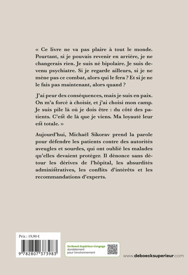 Back cover of Blouse blanche, idées noires : Le témoignage percutant d'un psychiatre bipolaire