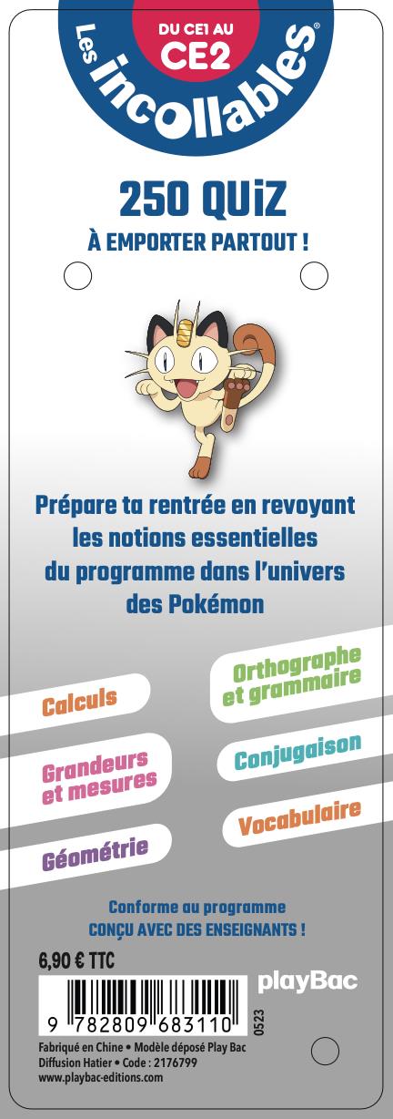 Back cover of Les incollables : Pokémon ; je rentre en CE2