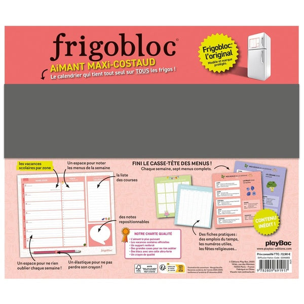 Back cover of Frigobloc Hebdomadaire avec son planificateur de menus (édition 2026)                     (De septembre 2025 à décembre 2026)