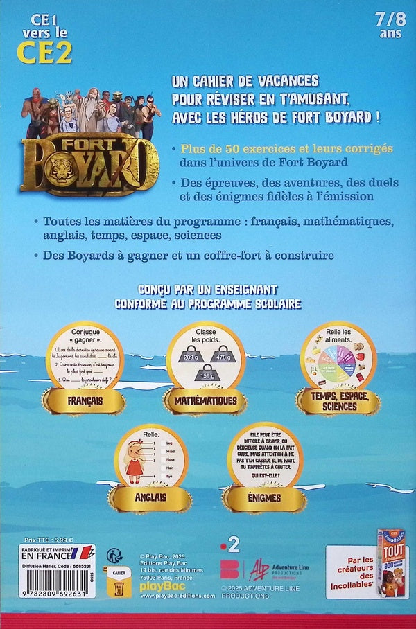 Back cover of Les incollables : Cahier de vacances : Fort Boyard ; CE1 vers CE2 (édition 2025)