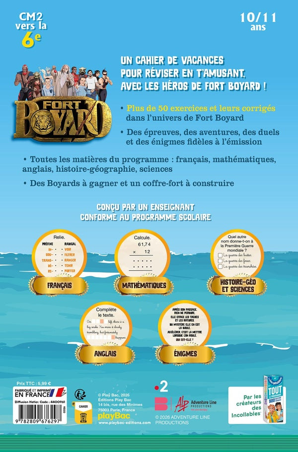 Back cover of Les incollables : Fort Boyard : Le cahier de vacances ; CM2 vers la 6e (édition 2026)