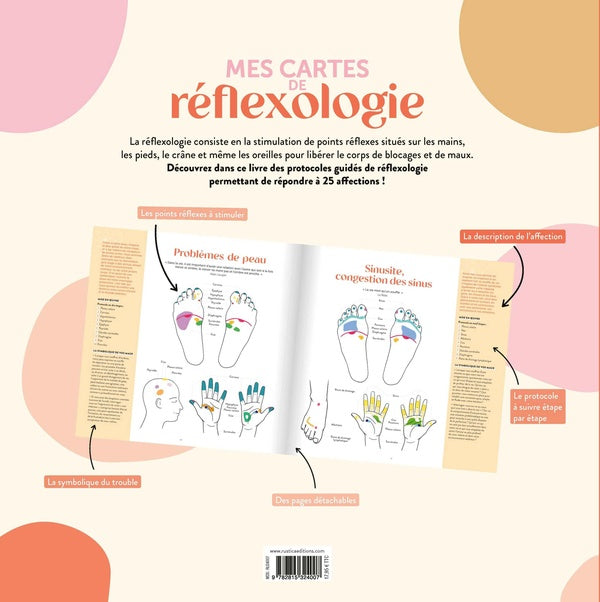 Back cover of Mes cartes de réflexologie : Pour chaque maux, les zones réflexes à stimuler