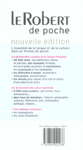 Back cover of Le robert de poche (édition 2006)