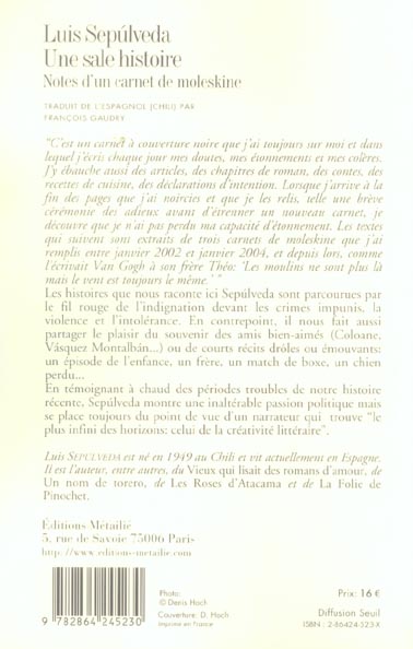 Back cover of Une sale histoire (notes et reflexions)