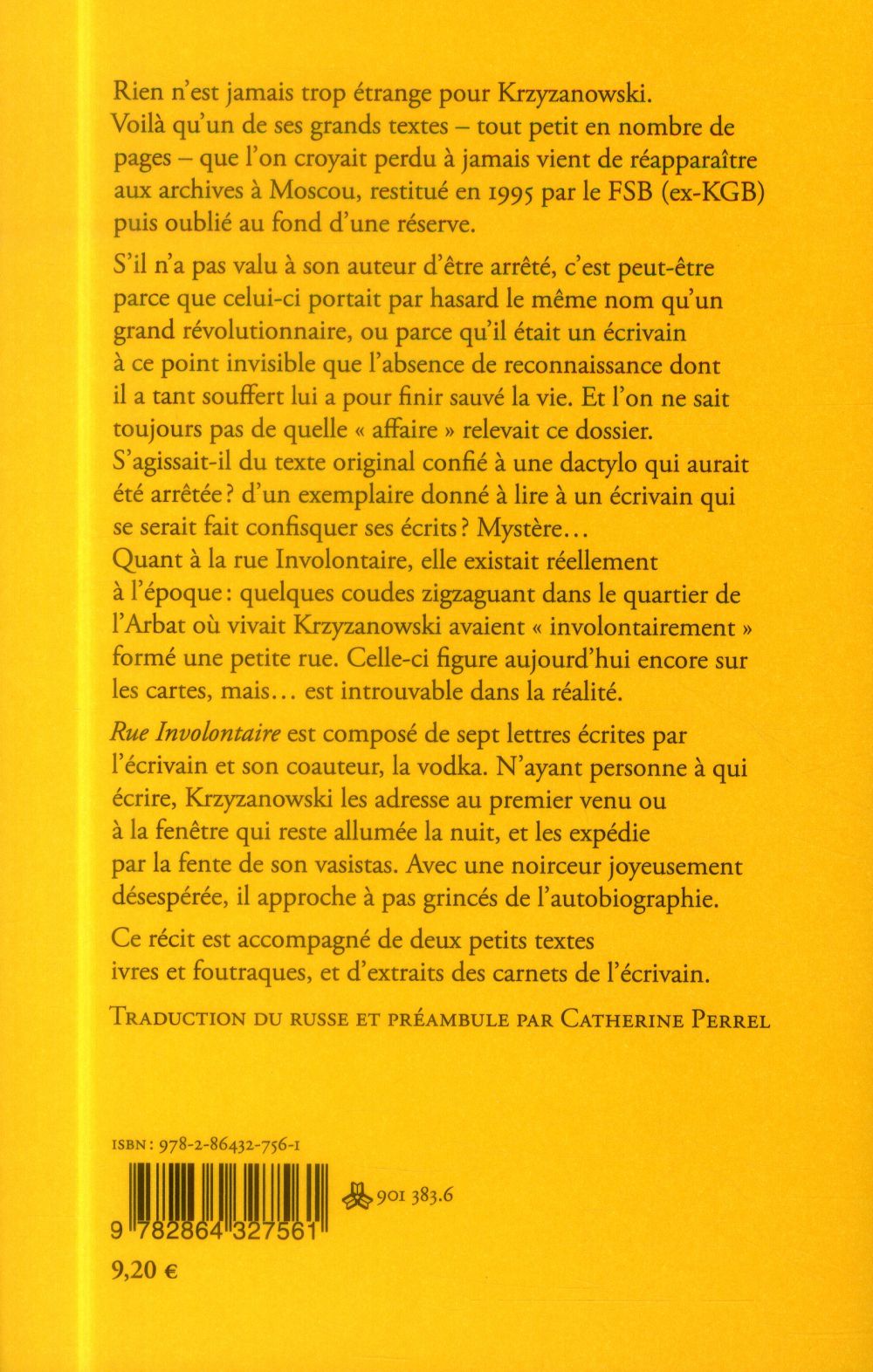 Back cover of Rue involontaire
