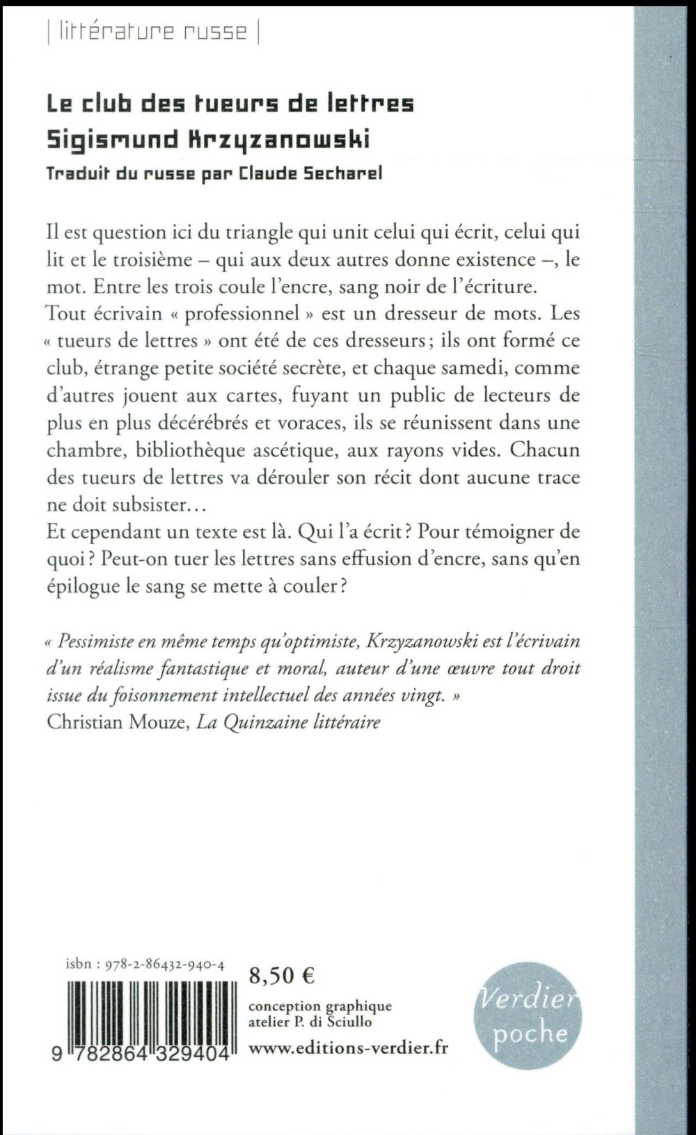 Back cover of Le club des tueurs de lettres