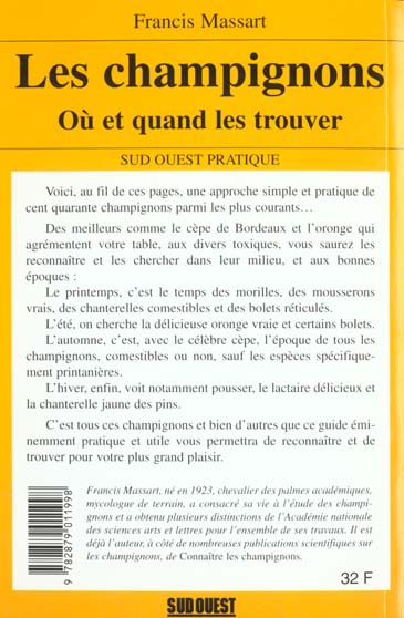 Back cover of Champignons ; où et quand les trouver