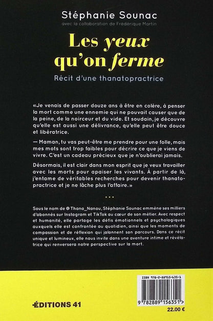 Back cover of Les yeux qu'on ferme : Récit d'une thanatopractrice
