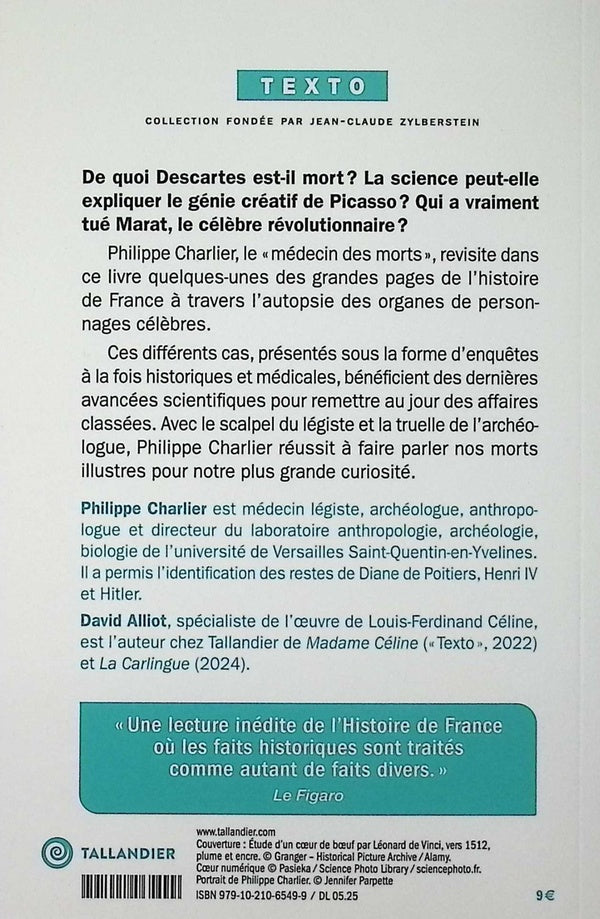 Back cover of Autopsie des coeurs célèbres : Descartes, Napoléon Ier, Marat, Flaubert...