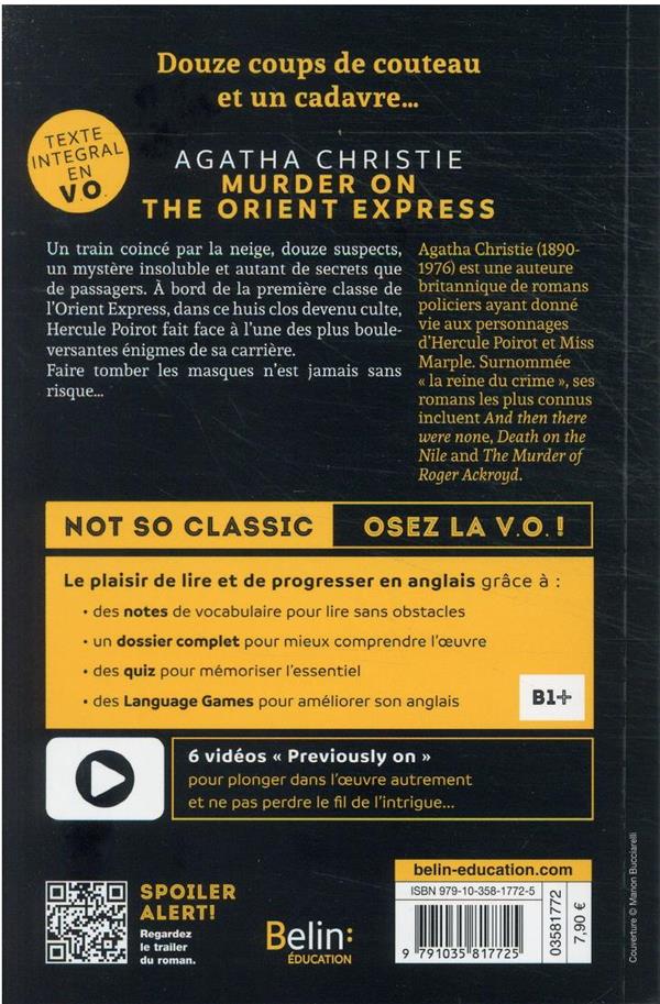 Back cover of Murder on the orient express