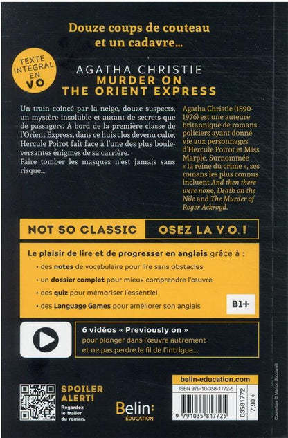 Back cover of Murder on the orient express