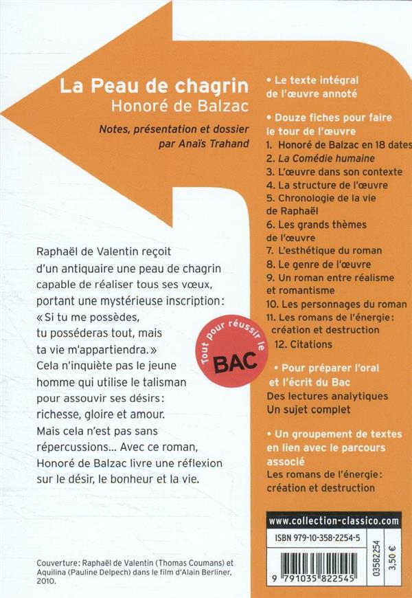 Back cover of La peau de chagrin                     (coédition Gallimard ; texte intégral)