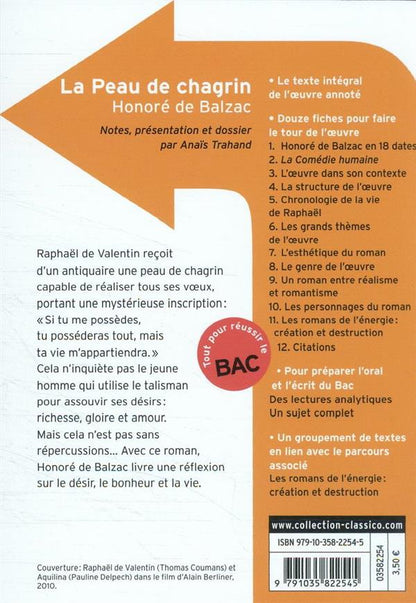 Back cover of La peau de chagrin                     (coédition Gallimard ; texte intégral)